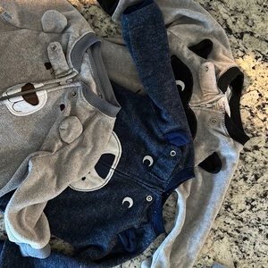 Set of 3 animal face pajamas. Fleece with full footies. Gently worn.